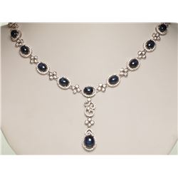 #14-STERLING SILVER BLUE SAPPHIRE & CZ NECKLACE