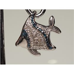 #29-.925 SILVER DIAMOND FISH PENDANT W/ COA