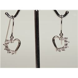 #32-STERLING SILVER DIAMOND HEART EARRINGS