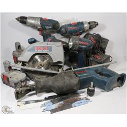 LOT OF BOSCH 18V AND 24V POWER TOOLS W/BATTERIES