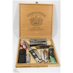 CIGAR BOX WITH ASSORTMENT OF KNIVES