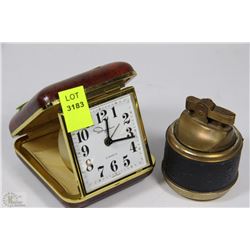 INGRAHAM GERMAN TRAVEL CLOCK  WITH VINTAGE LIGHTER