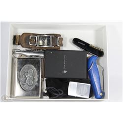 BOX W/GUESS WATCH, POCKET SCALE, HARLEY