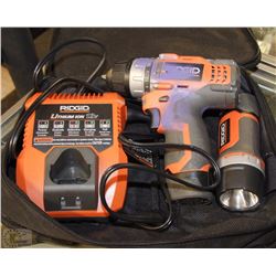 RIDGID 12V DRILL,FLASHLIGHT WITH 2 BATTERIES &