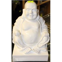 WHITE SMILING BUDDHA - 10 INCHES TALL
