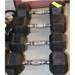 SET OF 15 AND 20 LBS DUMBELLS
