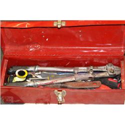 RED TOOLBOX WITH ASSORTED WRENCHES,SCREWDRIVERS