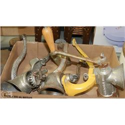 TRAY OF UNIVERSAL & MAJOR MEAT GRINDERS