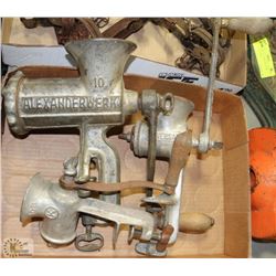 TRAY OF ALEXANDER & UNIVERSAL MEAT GRINDERS