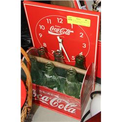 VINTAGE 6 PK COCA COLA  BOTTLES IN METAL CADDY AND