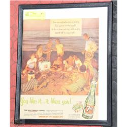1954 FRAMED ADVERTISEMENT 7-UP