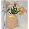 Image 1 : LARGE PEACH COLOURED VASE WITH FLOWERS