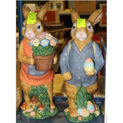 SET OF 2 CERAMIC BUNNY FIGURINES 13" TALL