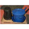 Image 1 : SET OF ENAMEL CAMPING POT,KETTLE AND 2 PANS