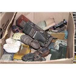 BOX WITH ASSORTED RUSTIC LOOKING ORNAMENTS