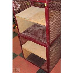 TWO STORAGE SHELVES WITH MESH METAL FRAME