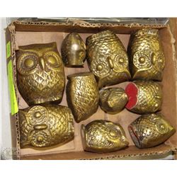 LOT OF 9 BRASS OWLS