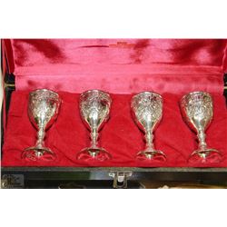4 SIGNED TARNISH PROTECTED GOBLETS IN CASE