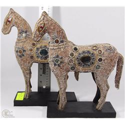PAIR OF STONE DECORATED HORSES -12.5 IN HIGH