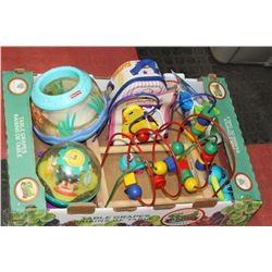 FLAT WITH ASSORTED VINTAGE AND FISHER PRICE TOYS