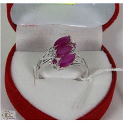 #1-GENUINE RED RUBY &CZ .925 SILVER SIZE 7.5 RING
