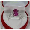 Image 1 : #1-GENUINE RED RUBY &CZ .925 SILVER SIZE 7.5 RING