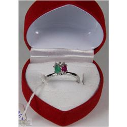 #17NATURAL RUBY + EMERALD .925 STERLING SILVER