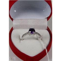 #31NATURAL AMETHYST + CZ .925 STERLING SILVER RING