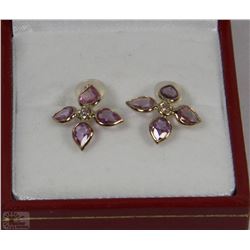 14KT YELLOW GOLD PINK SAPPHIRE & DIAMOND SET W/COA