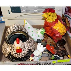 FLAT OF ROOSTERS/CHICKEN FIGURES FLOWER PEDALS