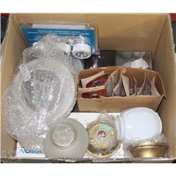 BOX WITH NEW AND VINTAGE ELECTICAL ,LIGHTS AND