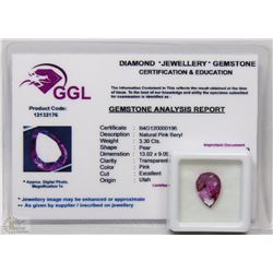 TRP72 NATURAL PINK BERYL 3.30CT WITH COA