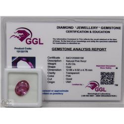 TRP69 NATURAL PINK BERYL 4.25CT WITH COA