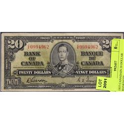 1937 CANADAIN 20 DOLLAR BANKNOTE