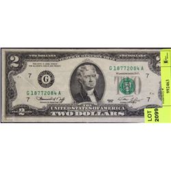 US 2 DOLLAR BANKNOTE WITH GREEN SEAL 1976