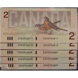 1986 2 DOLLAR BANKNOTES WITH CONSECUTIVE SERIAL