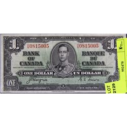 1937 CANADIAN 1 DOLLAR BANKNOTE