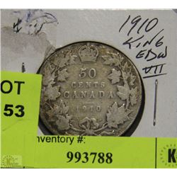1910 KING EDWARD VII SILVER HALF DOLLAR