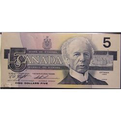 UNC1986 CANADIAN FIVE DOLLAR "KINGFISHER" BANKNOTE