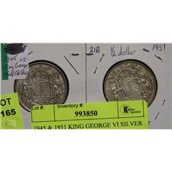 1945 & 1951 KING GEORGE VI SILVER HALF DOLLARS X2