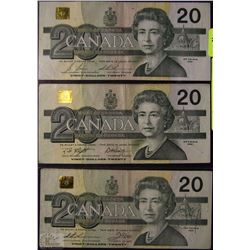 1991 TWENTY DOLLAR BANKNOTES X3