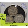 Image 1 : 1941-42-45 NEWFOUNDLAND SILVER DIMES X3