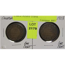 1912 & 1913 CANADIAN ONE CENT LARGE PENNY COINS