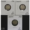 Image 1 : THREE CANADIAN SILVER 10 CENT COINS INCLUDING