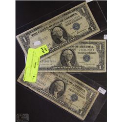 THREE 1957 U.S. SILVER CERTIFICATES
