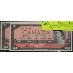 TWO-CANADIAN TWO DOLLAR 1954 BANK NOTES W/
