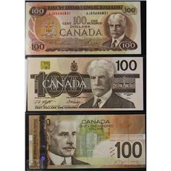 1975-88-2004 CANADIAN $100 BANKNOTES X3