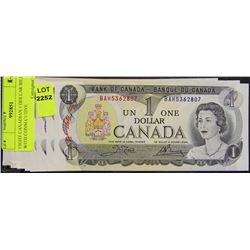 EIGHT CANADIAN 1 DOLLAR BILLS WITH CONSECUTIVE