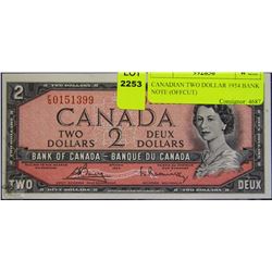 CANADIAN TWO DOLLAR 1954 BANK NOTE (OFFCUT)