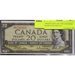 TWENTY DOLLAR  1954 CANADIAN BANK NOTE OFF CUT